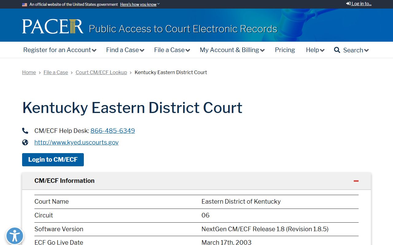 Robertson County Circuit Court Clerk records PACER lookup for Eastern District of Kentucky