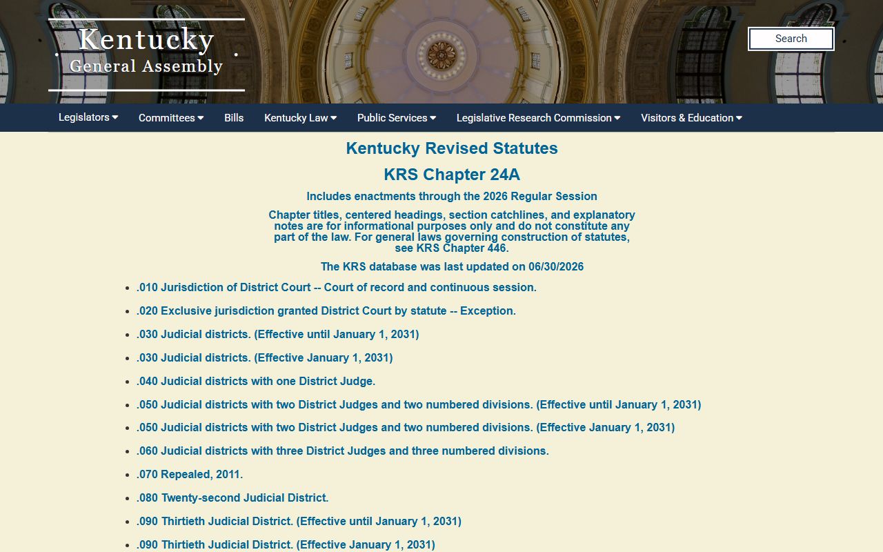 Robertson County court charge records and Kentucky District Court statutes
