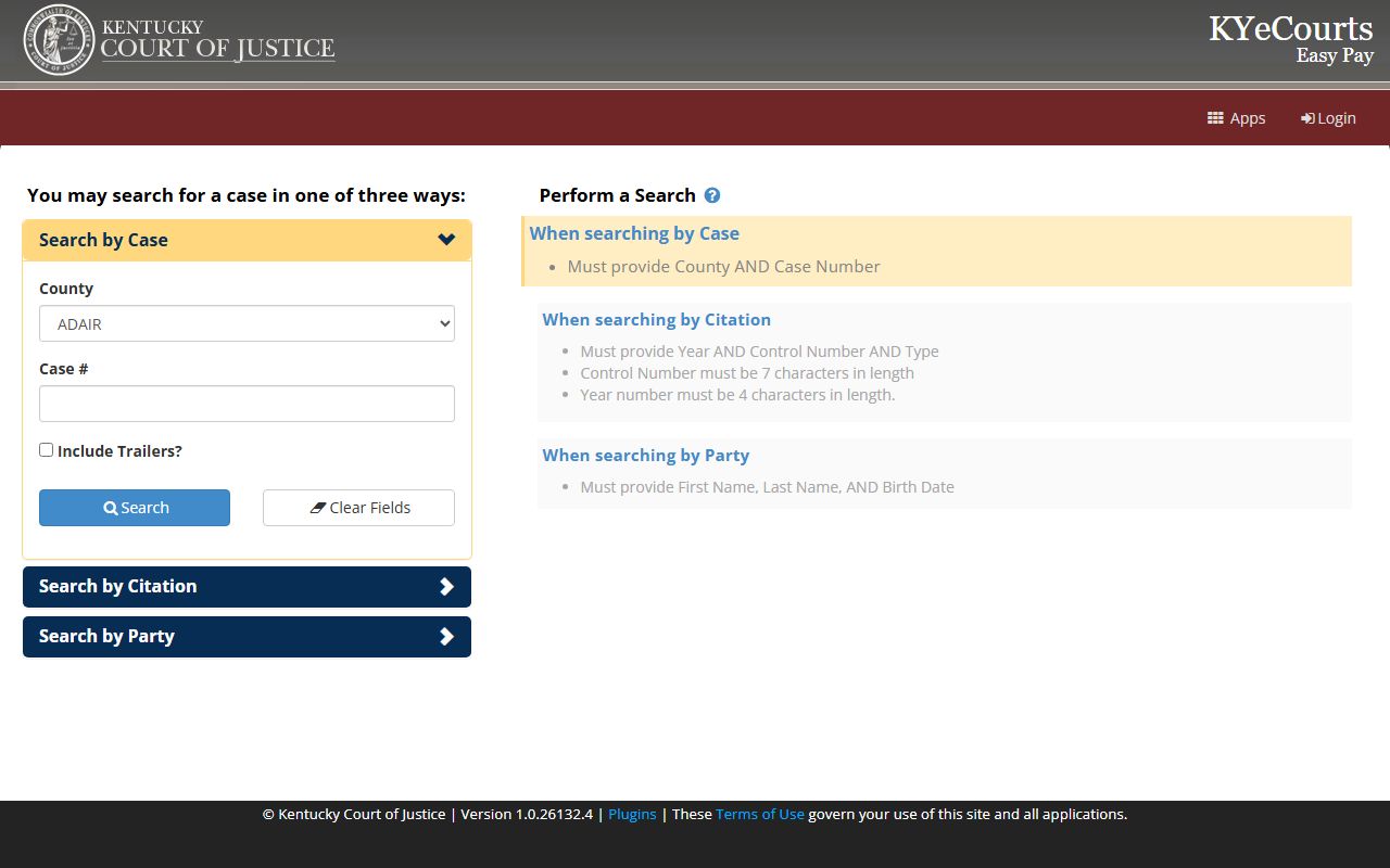 Robertson County court dockets Kentucky ePay search portal