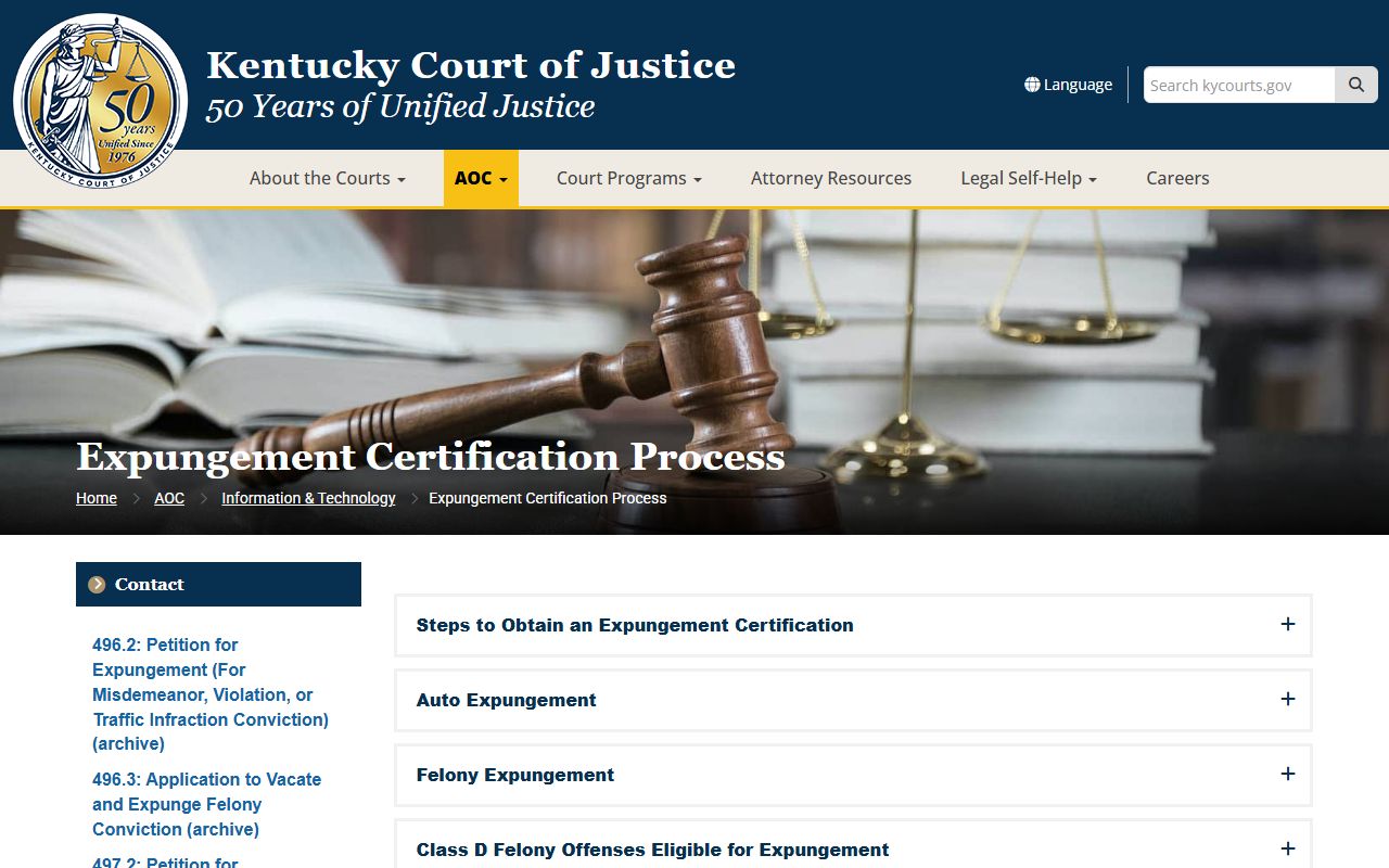 Robertson County court records Kentucky Court of Justice expungement process