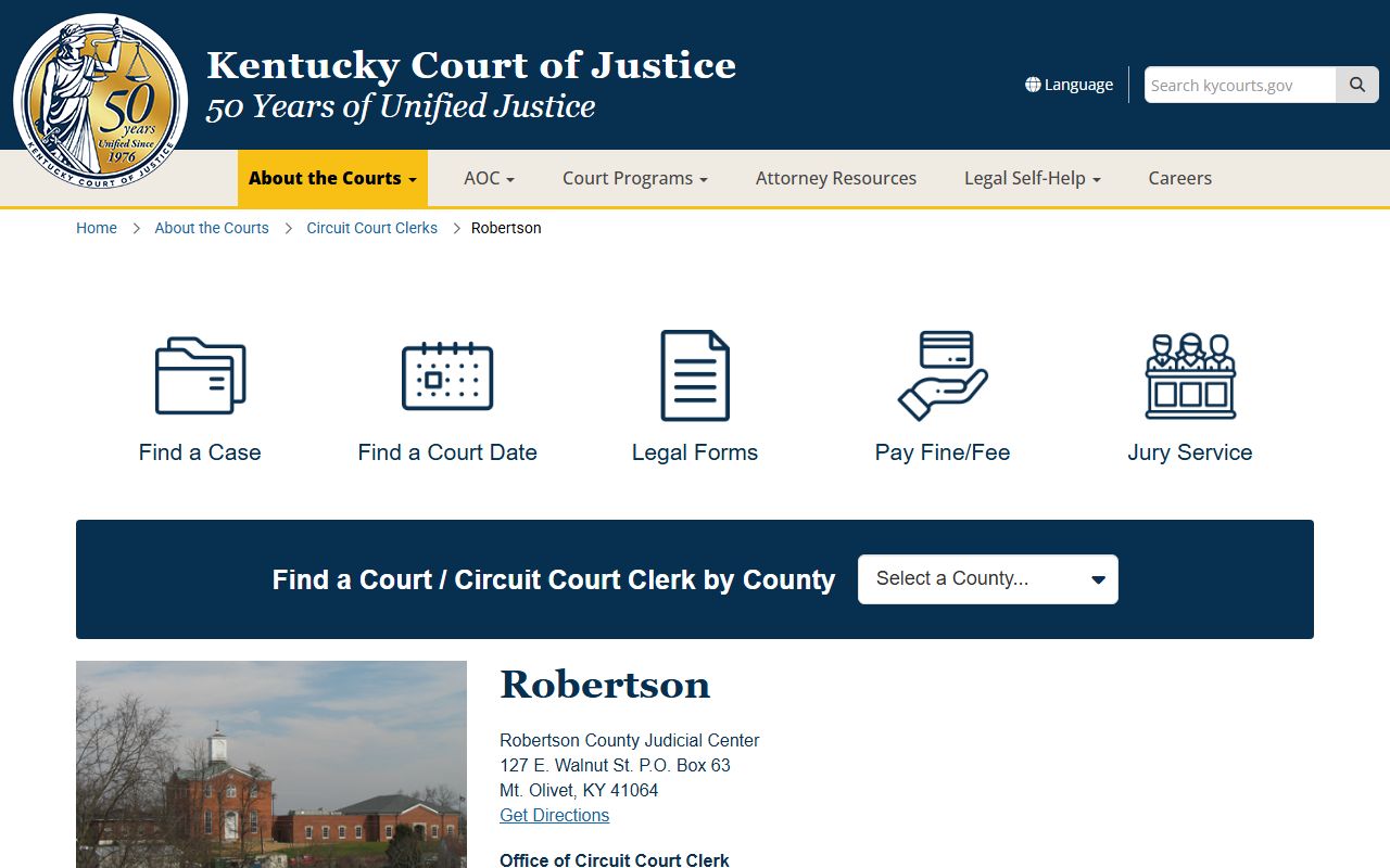 Robertson County court records Kentucky Court of Justice county page