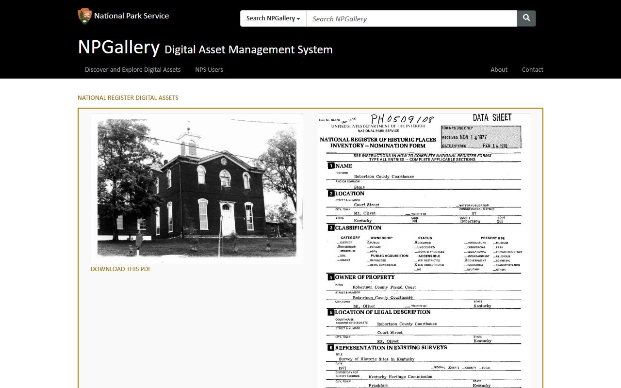 Robertson County court records National Park Service courthouse listing