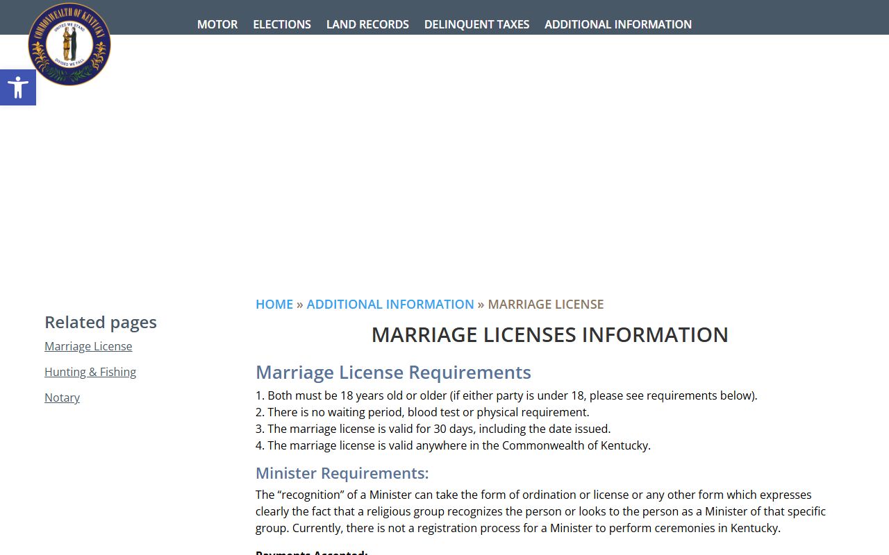 Robertson County Clerk marriage license information page