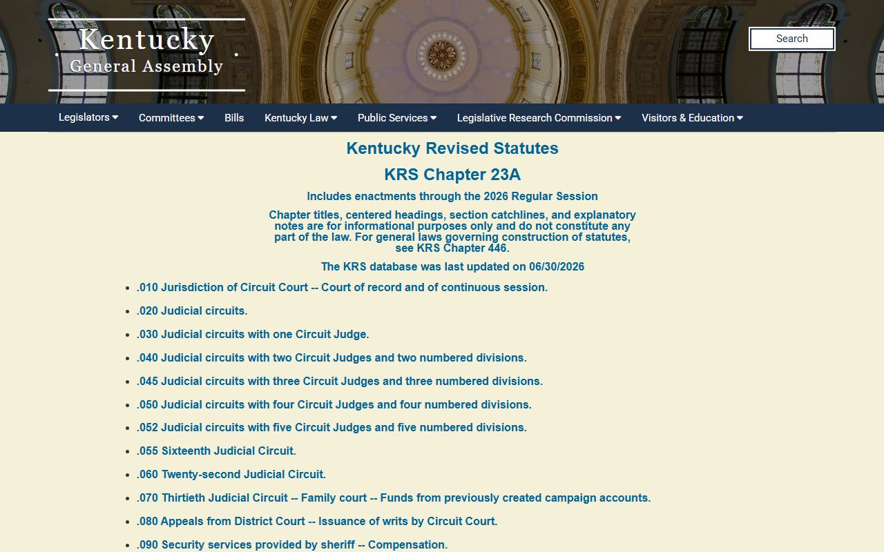 Kentucky Revised Statutes Chapter 23A Circuit Court page