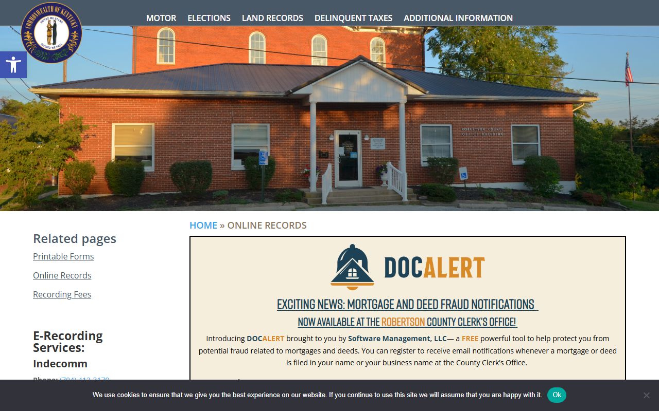 Robertson County Clerk online records page for eCCLIX