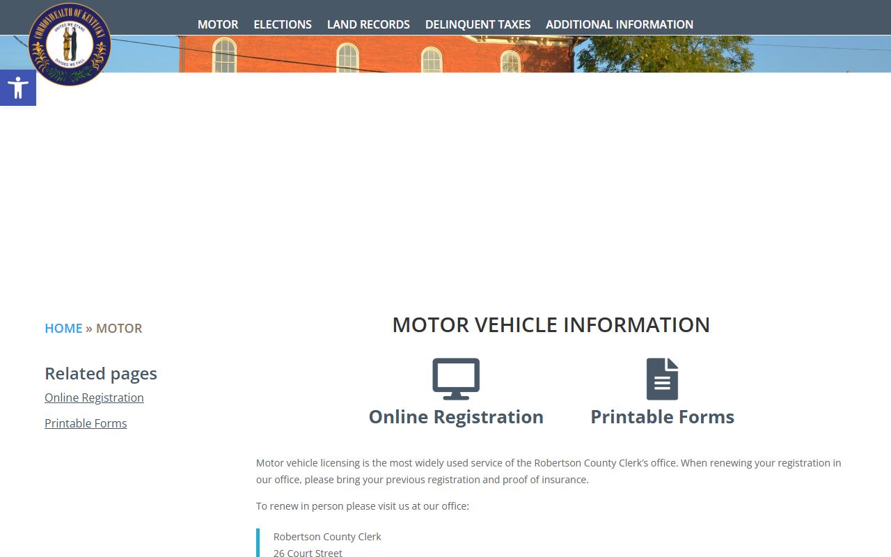 Robertson County traffic court records County Clerk motor vehicle page