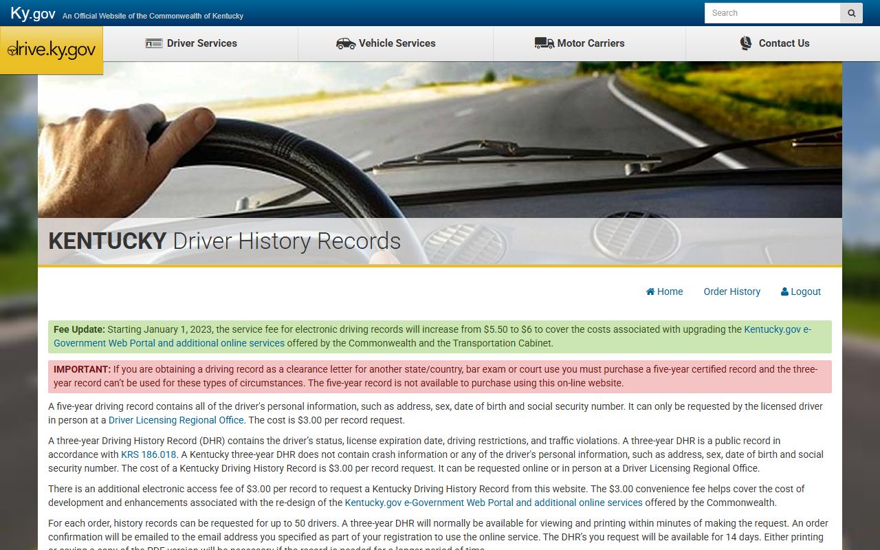 Robertson County traffic court records Kentucky online driver history portal
