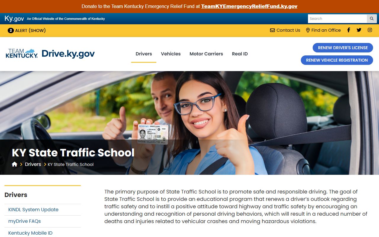 Robertson County traffic court records Kentucky State Traffic School page