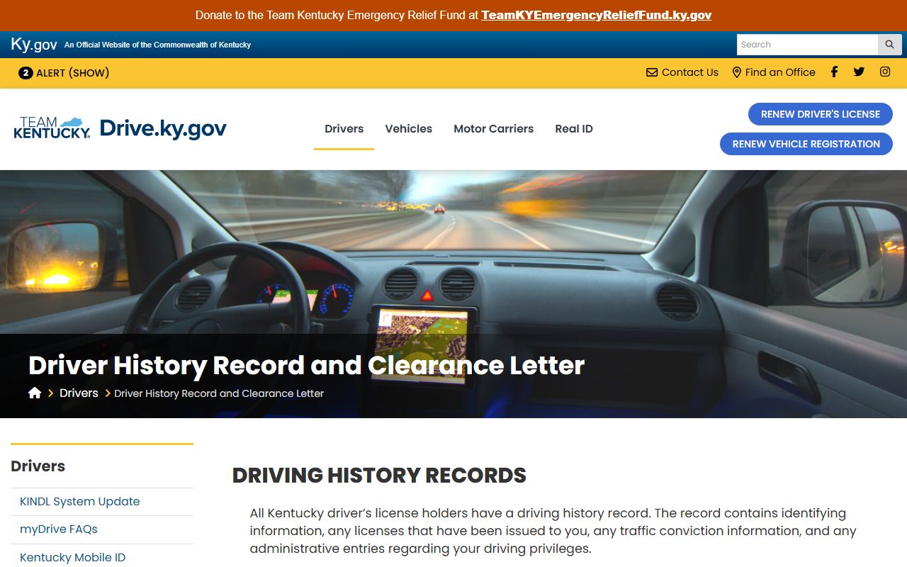 Robertson County traffic court records KYTC driver history record page